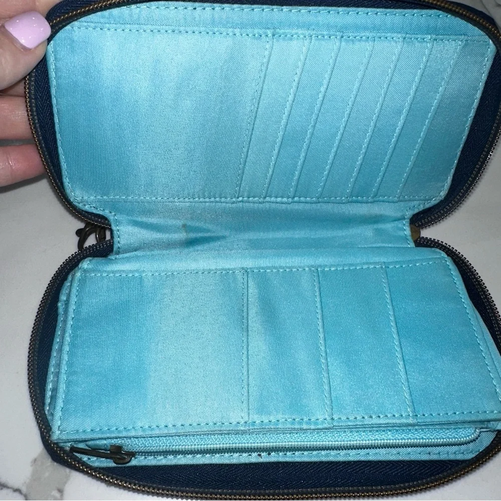 Travelon Anti-Theft RFID Blocking Wristlet Wallet - Navy Blue & Teal